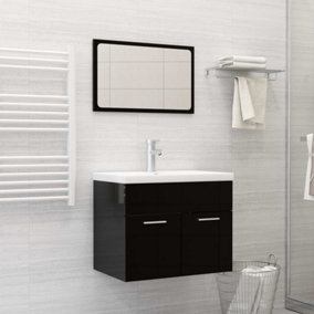 Berkfield 2 Piece Bathroom Furniture Set High Gloss Black Engineered Wood
