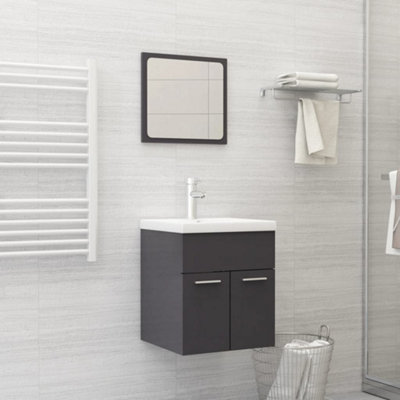 Berkfield 2 Piece Bathroom Furniture Set High Gloss Grey Engineered Wood Price Comparisons | Compare The Build
