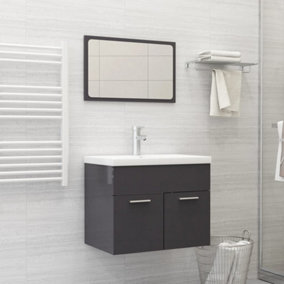 Berkfield 2 Piece Bathroom Furniture Set High Gloss Grey Engineered Wood