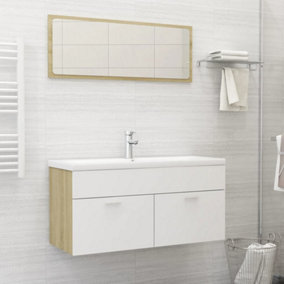 Berkfield 2 Piece Bathroom Furniture Set White and Sonoma Oak Engineered Wood