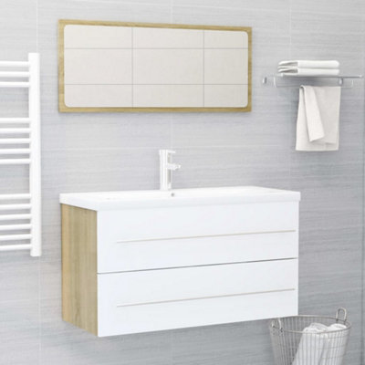Berkfield 2 Piece Bathroom Furniture Set White and Sonoma Oak Engineered Wood Price Comparisons | Compare The Build