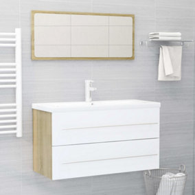 Berkfield 2 Piece Bathroom Furniture Set White and Sonoma Oak Engineered Wood