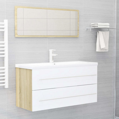 Berkfield 2 Piece Bathroom Furniture Set White and Sonoma Oak Engineered Wood Price Comparisons | Compare The Build