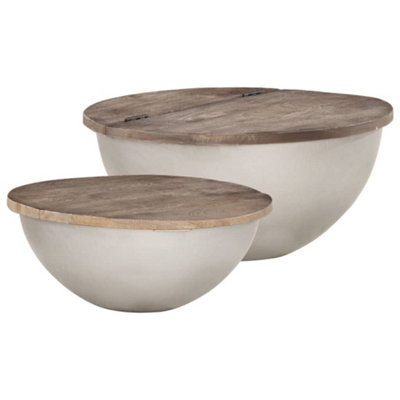 Berkfield 2 Piece Bowl Shaped Coffee Table Set Solid Mango Wood