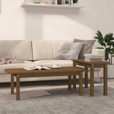 Berkfield 2 Piece Coffee Table Set Honey Brown Solid Wood Pine