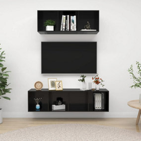 Berkfield 2 Piece TV Cabinet Set High Gloss Black Engineered Wood