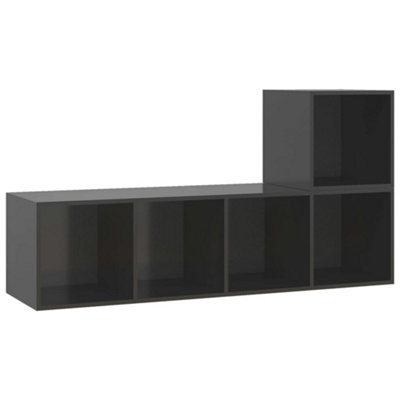 Berkfield 2 Piece TV Cabinet Set High Gloss Grey Engineered Wood