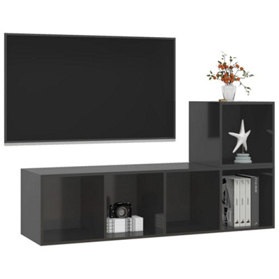 Berkfield 2 Piece TV Cabinet Set High Gloss Grey Engineered Wood