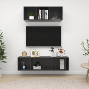 Berkfield 2 Piece TV Cabinet Set High Gloss Grey Engineered Wood