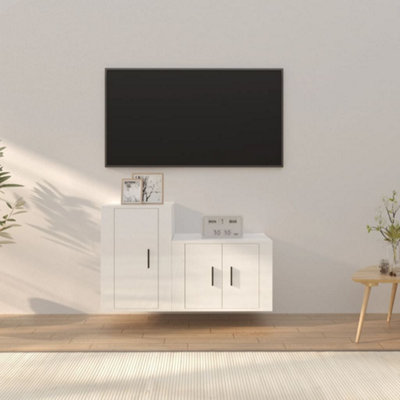 Berkfield 2 Piece TV Cabinet Set High Gloss White Engineered Wood