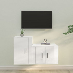Berkfield 2 Piece TV Cabinet Set High Gloss White Engineered Wood
