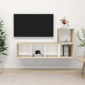 Berkfield 2 Piece TV Cabinet Set White and Sonoma Oak Engineered Wood