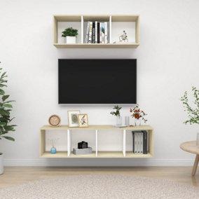 Berkfield 2 Piece TV Cabinet Set White and Sonoma Oak Engineered Wood
