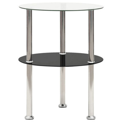 Berkfield 2-Tier Side Table Transparent & Black 38 cm Tempered Glass