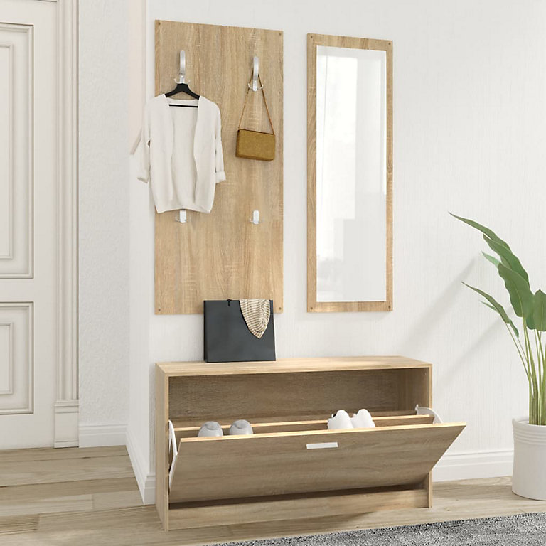 Berkfield 3-in-1 Shoe Cabinet Set Sonoma Oak Engineered Wood | DIY at B&Q
