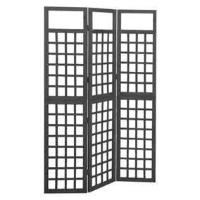 Berkfield 3-Panel Room Divider/Trellis Solid Fir Wood Black 121x180 cm