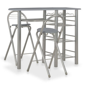 Berkfield 3 Piece Bar Set with Shelves Wood and Steel Grey