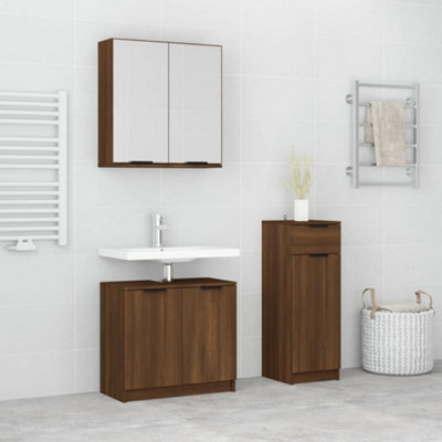 Berkfield 3 Piece Bathroom Cabinet Set Brown Oak Engineered Wood Price Comparisons | Compare The Build