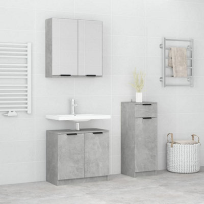 Berkfield 3 Piece Bathroom Cabinet Set Concrete Grey Engineered Wood Price Comparisons | Compare The Build