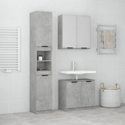 Berkfield 3 Piece Bathroom Cabinet Set Concrete Grey Engineered Wood Price Comparisons | Compare The Build