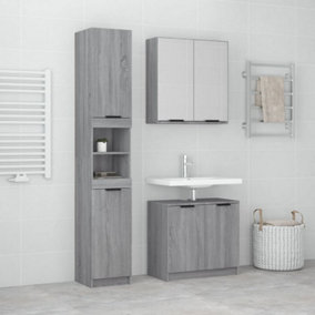 Berkfield 3 Piece Bathroom Cabinet Set Grey Sonoma Engineered Wood