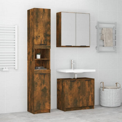 Berkfield 3 Piece Bathroom Cabinet Set Smoked Oak Engineered Wood | DIY ...
