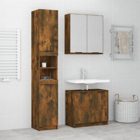 Berkfield 3 Piece Bathroom Cabinet Set Smoked Oak Engineered Wood