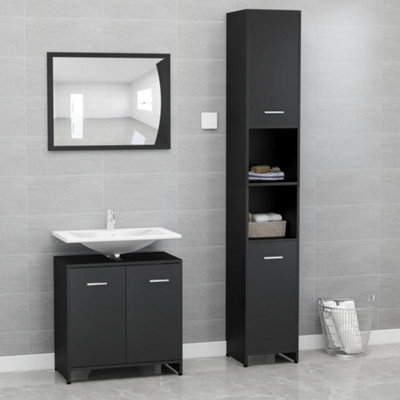 Berkfield 3 Piece Bathroom Furniture Set Black Engineered Wood