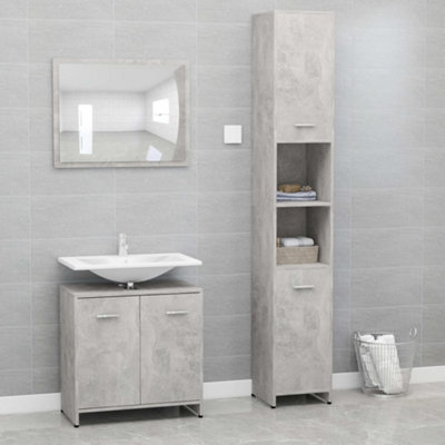 Berkfield 3 Piece Bathroom Furniture Set Concrete Grey Engineered Wood Price Comparisons | Compare The Build
