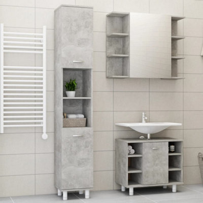 Berkfield 3 Piece Bathroom Furniture Set Concrete Grey Engineered Wood Price Comparisons | Compare The Build
