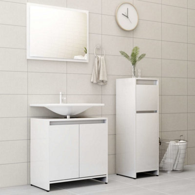 Berkfield 3 Piece Bathroom Furniture Set High Gloss White Engineered Wood Price Comparisons | Compare The Build