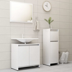 Berkfield 3 Piece Bathroom Furniture Set High Gloss White Engineered Wood
