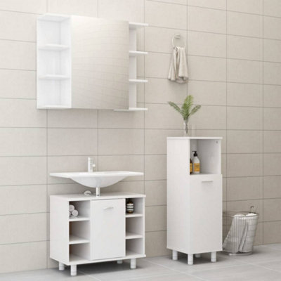 Berkfield 3 Piece Bathroom Furniture Set High Gloss White Engineered Wood Price Comparisons | Compare The Build