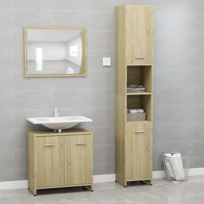 Berkfield 3 Piece Bathroom Furniture Set Sonoma Oak Engineered Wood Price Comparisons | Compare The Build