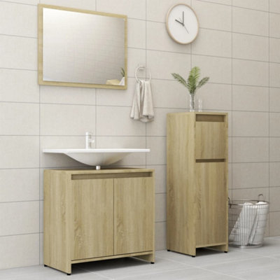 Berkfield 3 Piece Bathroom Furniture Set Sonoma Oak Engineered Wood Price Comparisons | Compare The Build