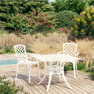 Berkfield 3 Piece Bistro Set Cast Aluminium White DIY at B Q