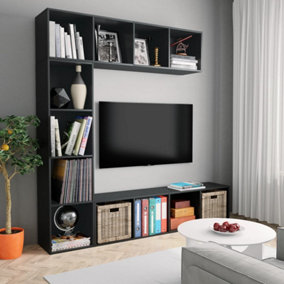 Berkfield 3 Piece Book/TV Cabinet Set Black 180x30x180 cm