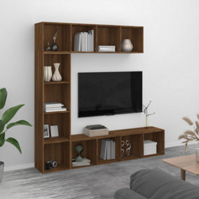 Berkfield 3 Piece Book/TV Cabinet Set Brown Oak 180x30x180 cm