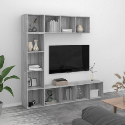 Berkfield 3 Piece Book/TV Cabinet Set Grey Sonoma 180x30x180 cm