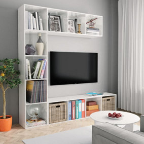 Berkfield 3 Piece Book/TV Cabinet Set High Gloss White 180x30x180 cm