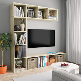 Berkfield 3 Piece Book/TV Cabinet Set Sonoma Oak 180x30x180 cm
