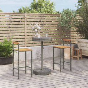 Berkfield 3 Piece Garden Bar Set Grey Poly Rattan&Solid Wood Acacia