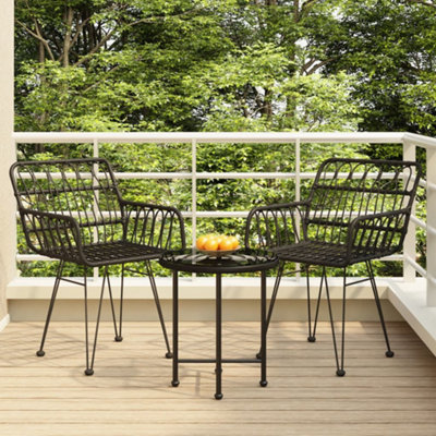 Berkfield 3 Piece Garden Dining Set Black Poly Rattan