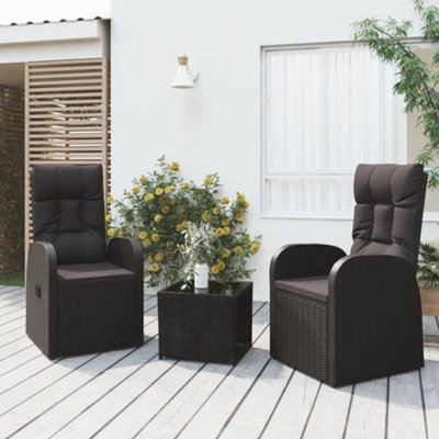 Berkfield 3 Piece Garden Lounge Set Black Poly Rattan&Steel