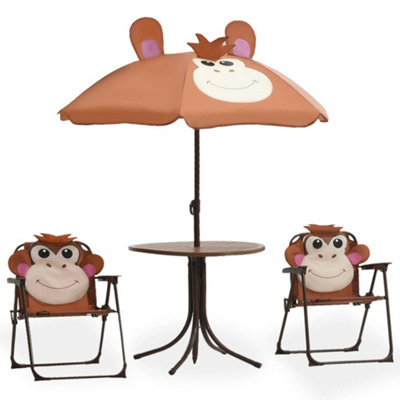 Berkfield 3 Piece Kids' Garden Bistro Set with Parasol Brown