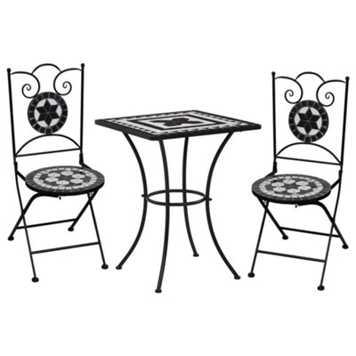 Berkfield 3 Piece Mosaic Bistro Set Ceramic Tile Black and White DIY
