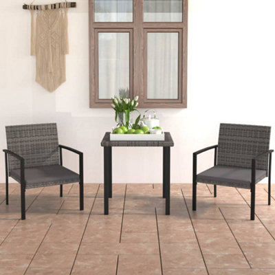 Berkfield 3 Piece Outdoor Dining Set Poly Rattan Grey