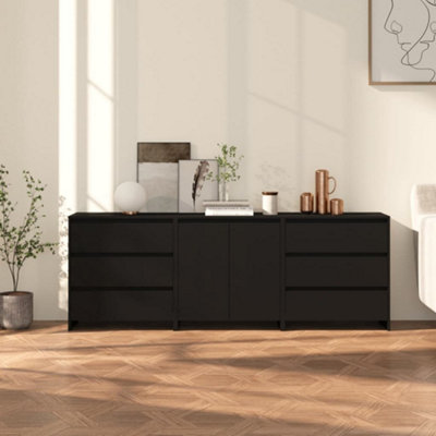 Berkfield 3 Piece Sideboard Black Engineered Wood | DIY at B&Q