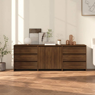 Berkfield 3 Piece Sideboard Brown Oak Engineered Wood