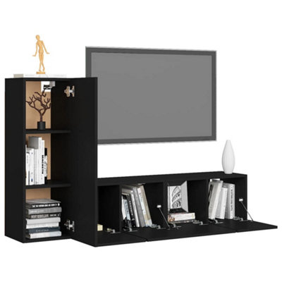 Berkfield 3 Piece TV Cabinet Set Black Engineered Wood
